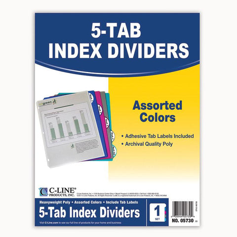 5 TAB POLY INDEX DIVIDERS ASSORTED