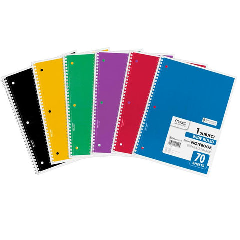 NOTEBOOK SPIRAL SINGLE SUBJECT 70CT
