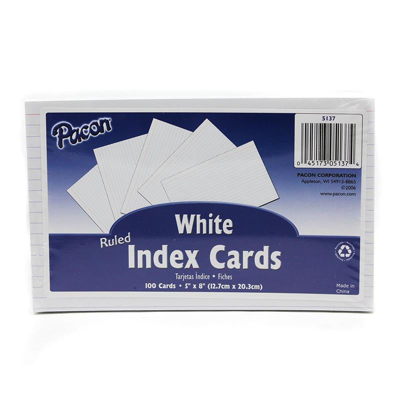 WHITE 5X8 RULED INDEX CARDS 100PK