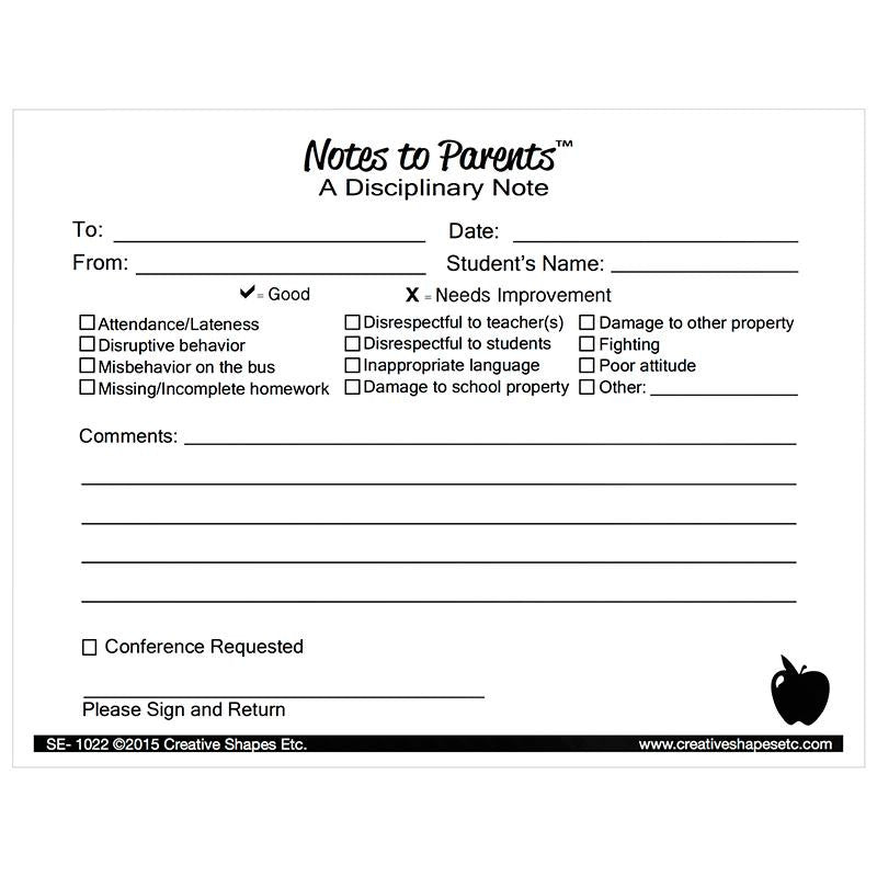 NOTES TO PARENTS DISCIPLINARY