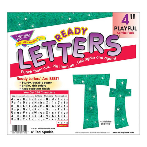 4IN READY LETTERS TEAL SPARKLE