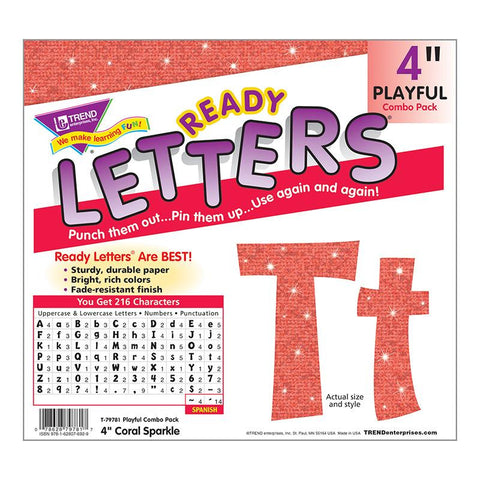 4IN READY LETTERS CORAL SPARKLE