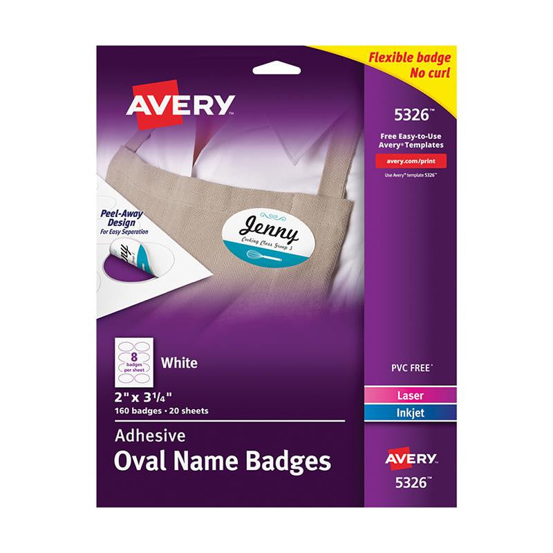 SELF ADHESIVE NAME BADGES WHT OVAL