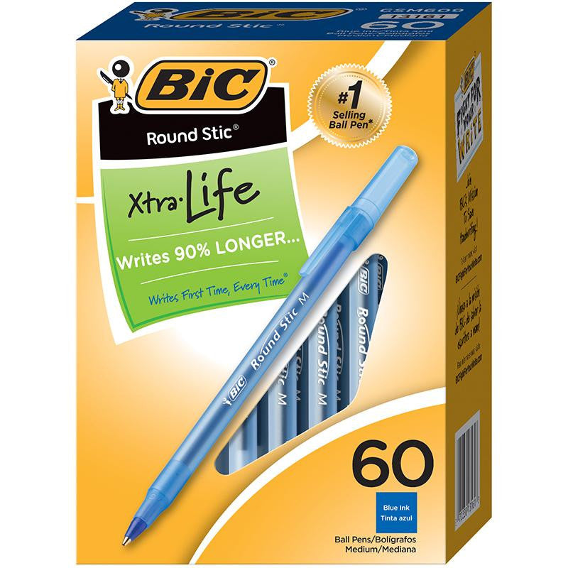 BIC ROUND STIC PEN BLUE 60PK