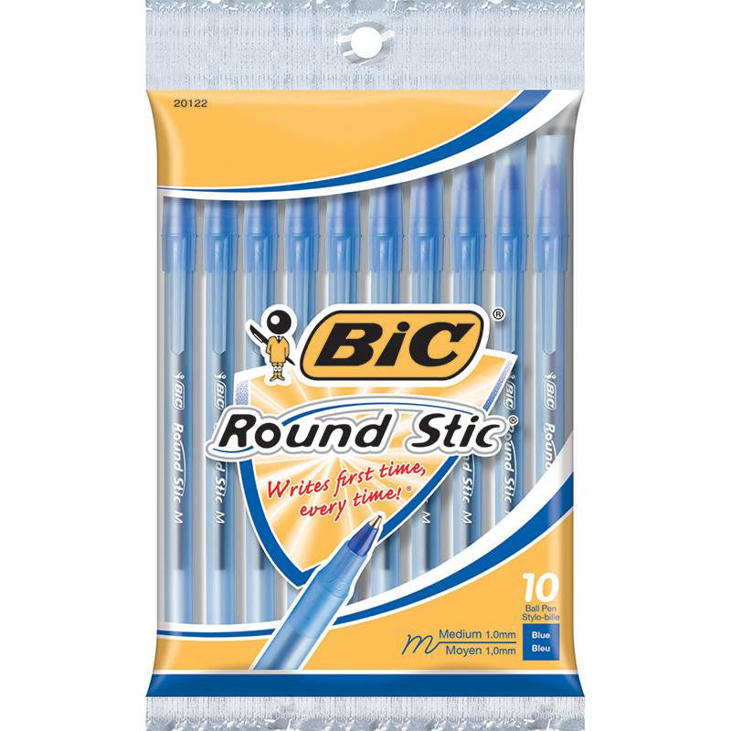 BIC ROUND STIC BALLPOINT PENS BLUE