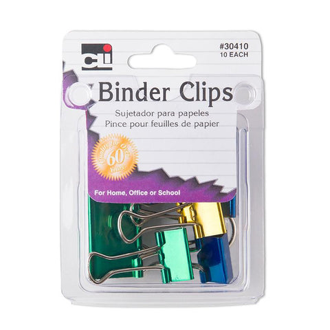 BINDER CLIPS ASST SIZE & COLOR 10PK