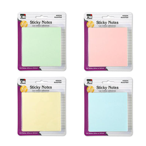 STICKY NOTES 3X3 4 PADS PASTEL ASST