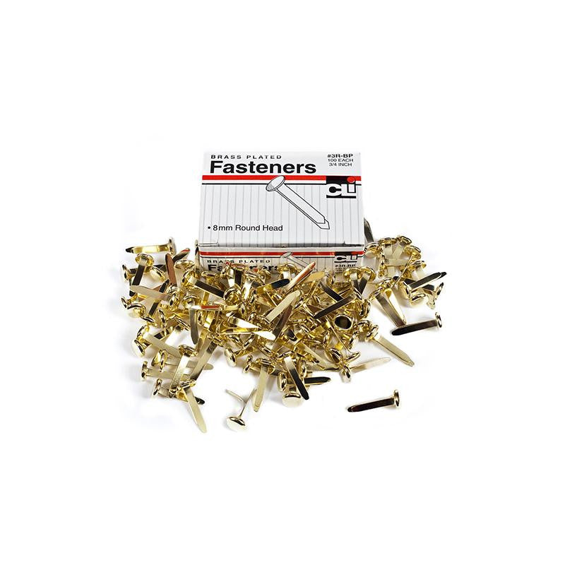 BRASS PAPER FASTENERS 3-4 100-BOX