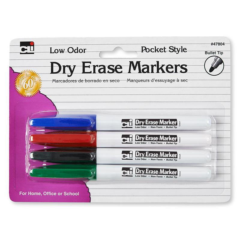 DRY ERASE MARKERS 4 CLR SET BULLET