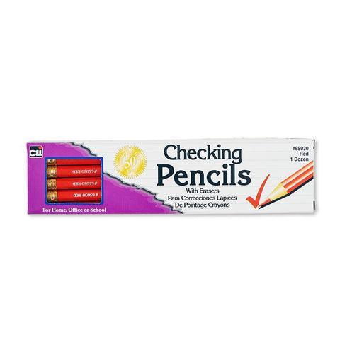 PENCIL CHECKING RED W-ERASER 12-BX