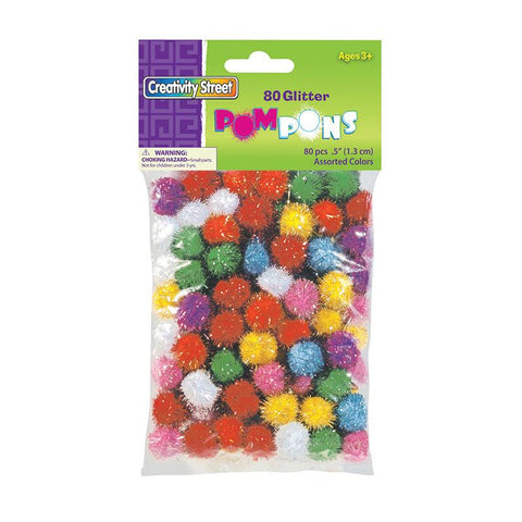 GLITTER POM PONS BAG OF 80 1-2IN