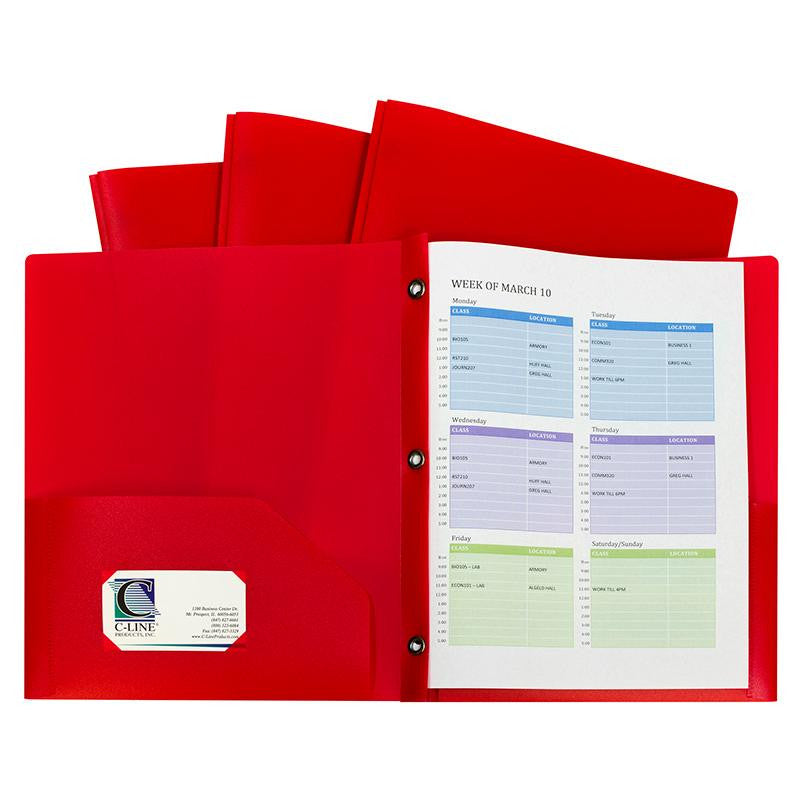 RED TWO POCKET POLY PORTFOLIOS WITH