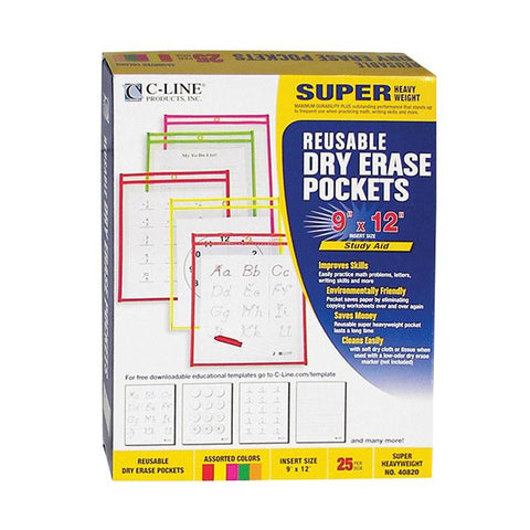 REUSABLE DRY ERASE POCKETS 25-BOX