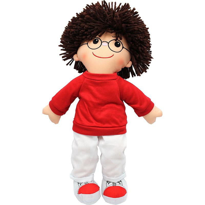 19 SOFT CUDDLY DOLL W- GLASSES BOY