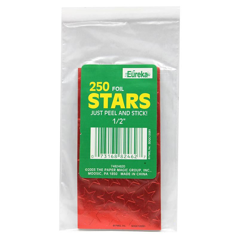 STICKERS FOIL STARS 1-2IN RED 250PK