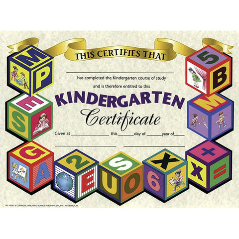 CERTIFICATES KINDERGARTEN 30-PK