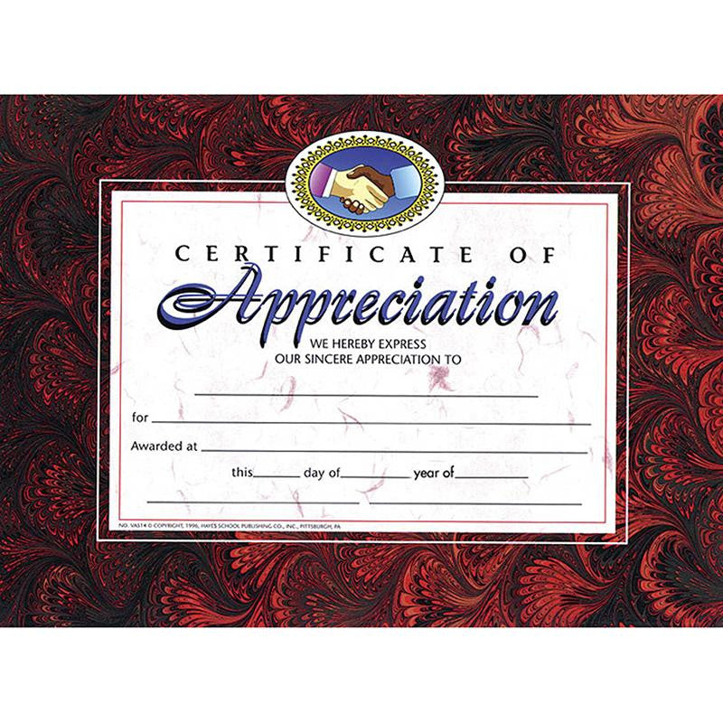 CERTIFICATES OF APPRECIATION 30 PK