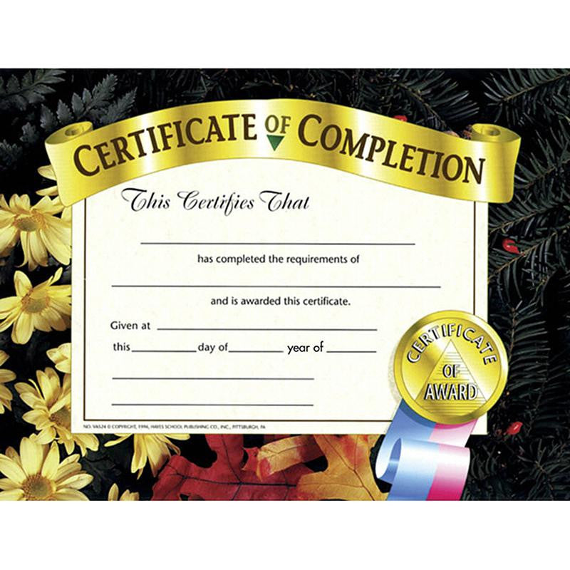 CERTIFICATES OF COMPLETION 30 PK