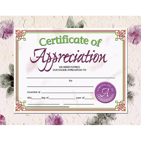 CERTIFICATES OF APPRECIATION 30 PK