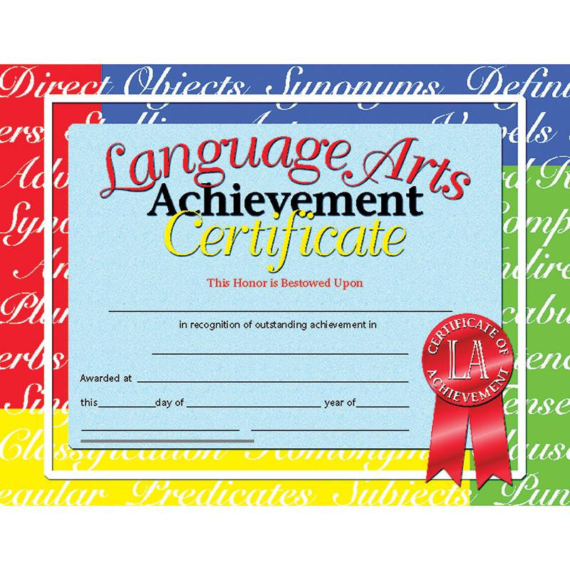 CERTIFICATES LANGUAGE ARTS 30-PK