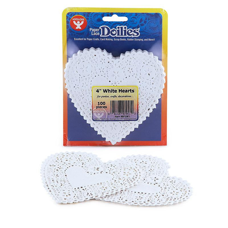 DOILIES 4 WHITE HEARTS 100-PK