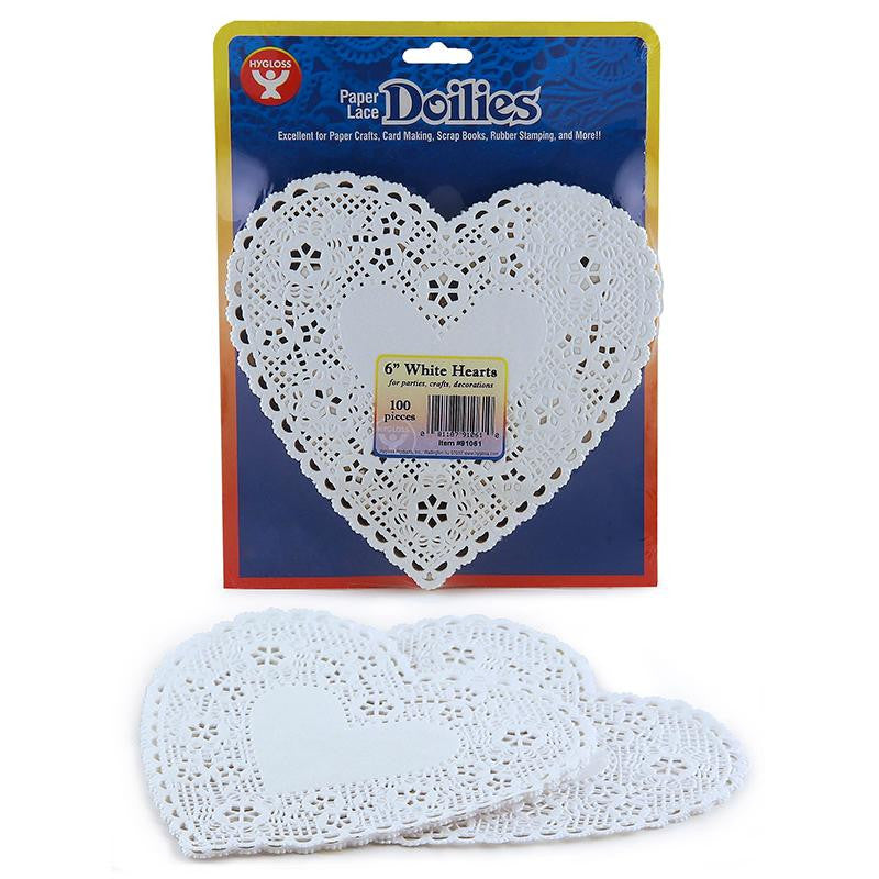 DOILIES 6 WHITE HEARTS 100-PK