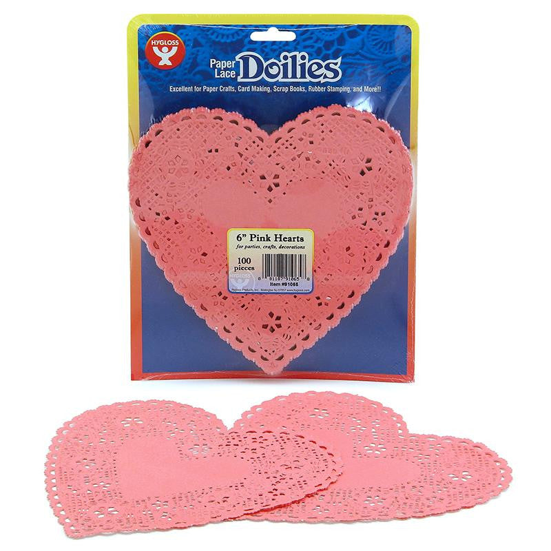 DOILIES 6 PINK HEARTS