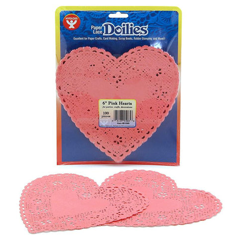 DOILIES 6 PINK HEARTS