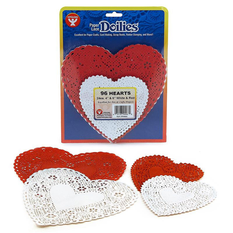 DOILIES WHITE & RED HEARTS 24 EACH