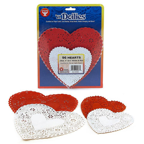 DOILIES WHITE & RED HEARTS 24 EACH