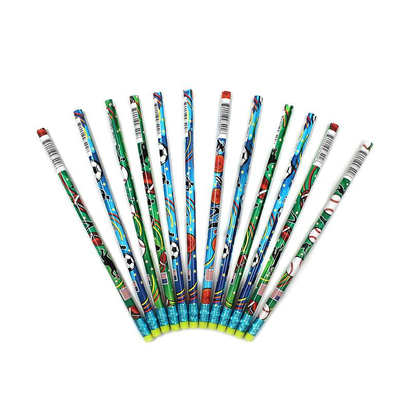 DECORATED PENCILS SPORTS ASST 12PK