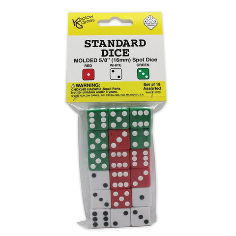 DOT DICE 6 EACH OF RED WHITE &