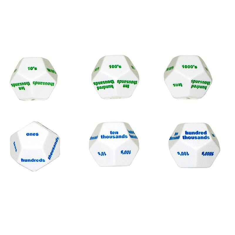 12-SIDED PLACE VALUE DICE SET OF 6