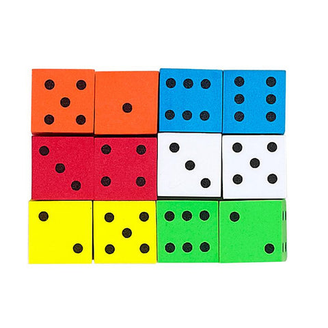 16MM FOAM DICE 12PK ASSORTED COLOR