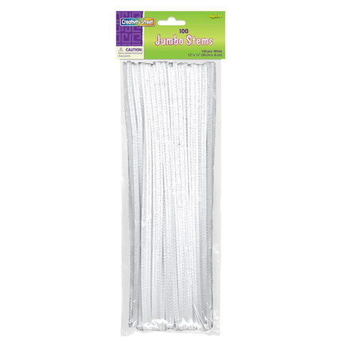 JUMBO CHENILLE STEMS WHITE 100 PCS