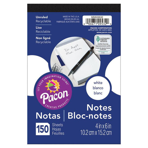 WHITE NOTE PADS 4X6 150 CT