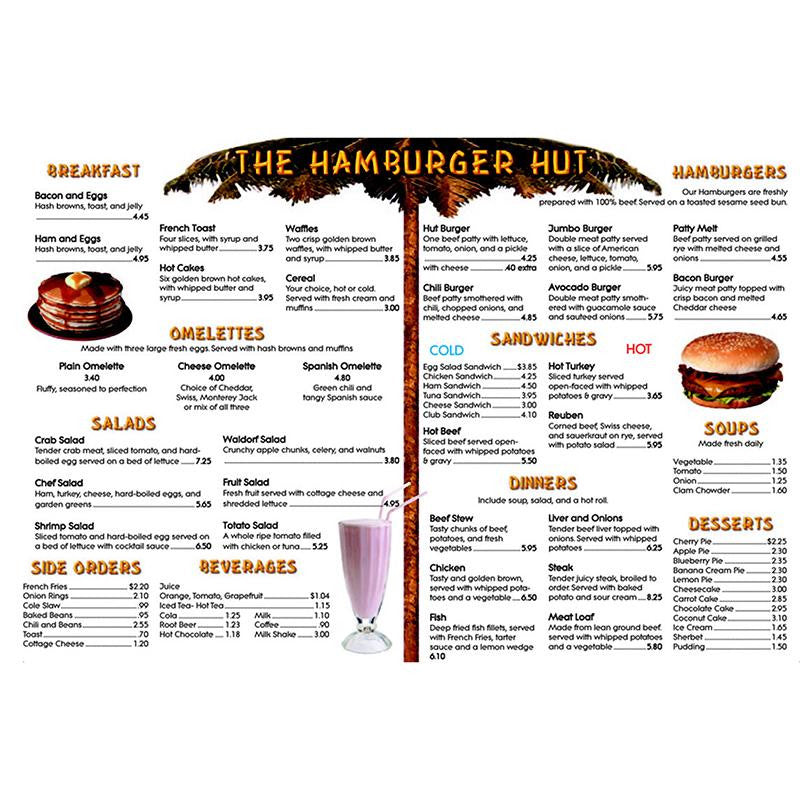 MENU MATH HAMBURGER HUT EXTRA