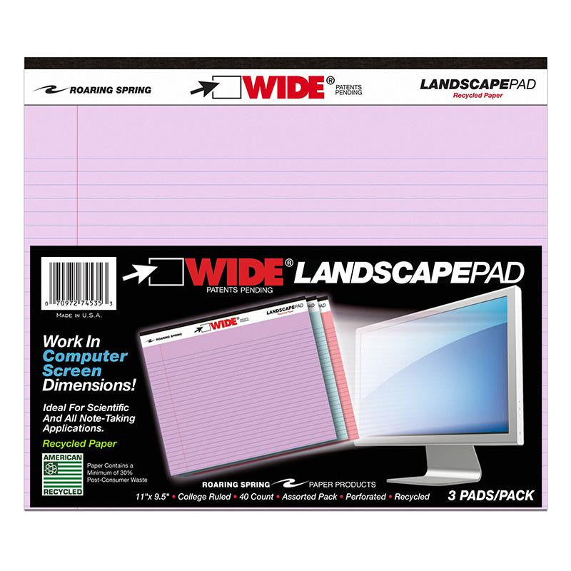 LEGAL PAD LANDSCAPE ASSORTED 3 PACK