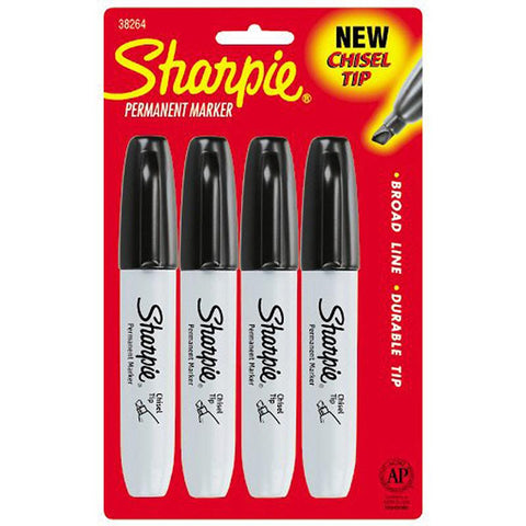 MARKER SET SHARPIE CHISEL BLACK 4CT