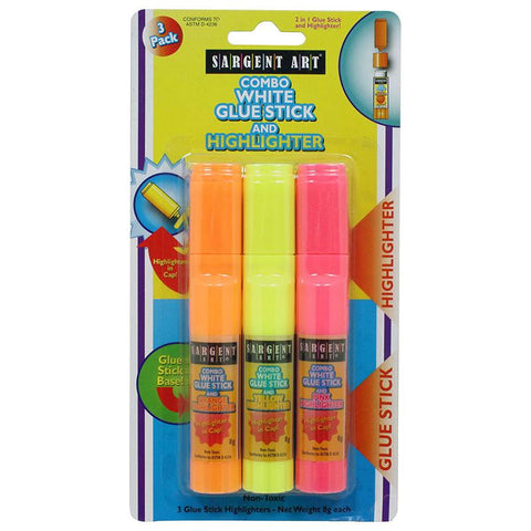 GLUE STICK WITH HIGHLIGHTER 3PK