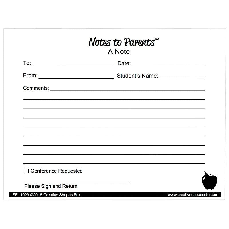 NOTES TO PARENTS BLANK NOTE