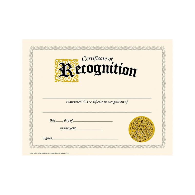 CERTIFICATE OF RECOGNITION 30-PK