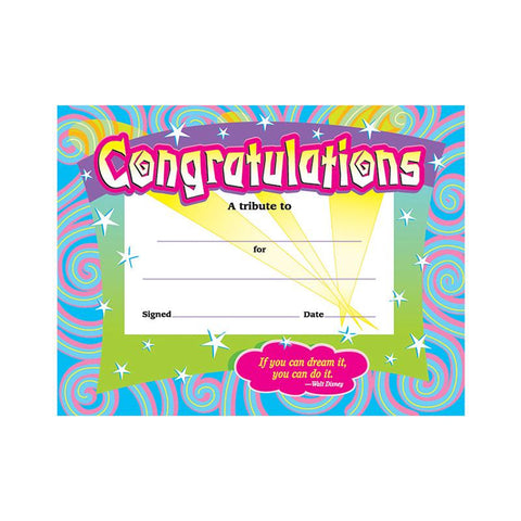 CERTIFICATE CONGRATULATIONS 30-PK