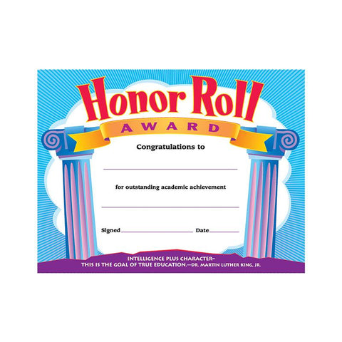 CERTIFICATE HONOR ROLL AWARD 30-PK