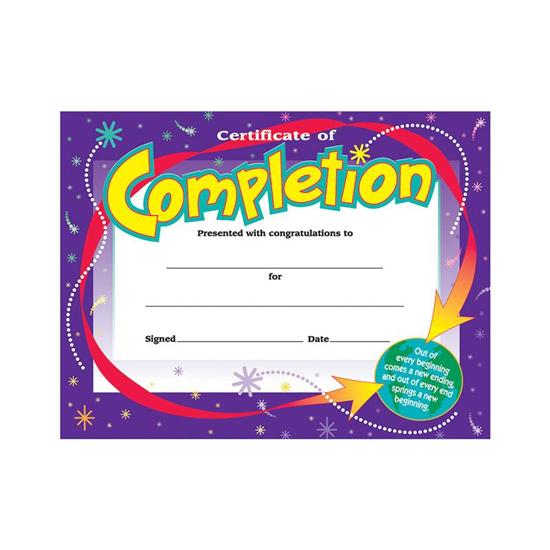 CERTIFICATE OF COMPLETION 30-PK