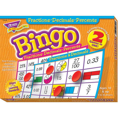 FRACTIONS DECIMALS & PERCENTS BINGO