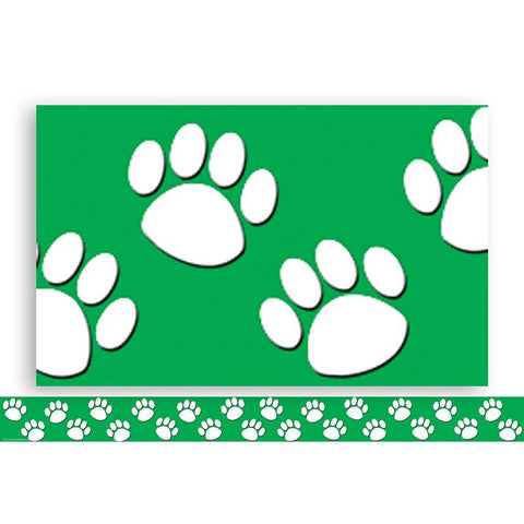 GREEN WITH WHITE PAW PRINTS