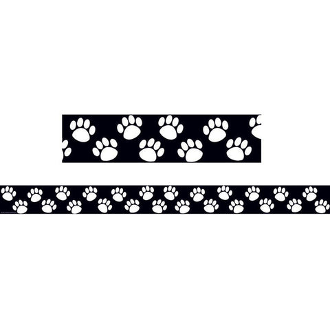 BLACK WITH WHITE PAW PRINTS BORDER