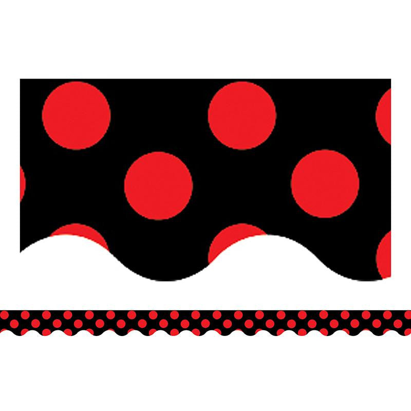 RED POLKA DOTS ON BLACK BORDER TRIM