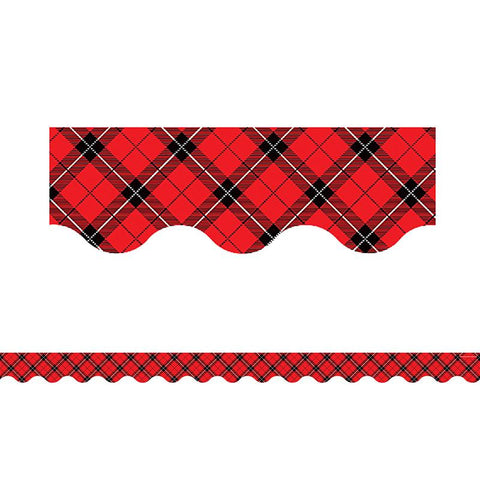 RED PLAID SCALLOPED BORDER TRIM